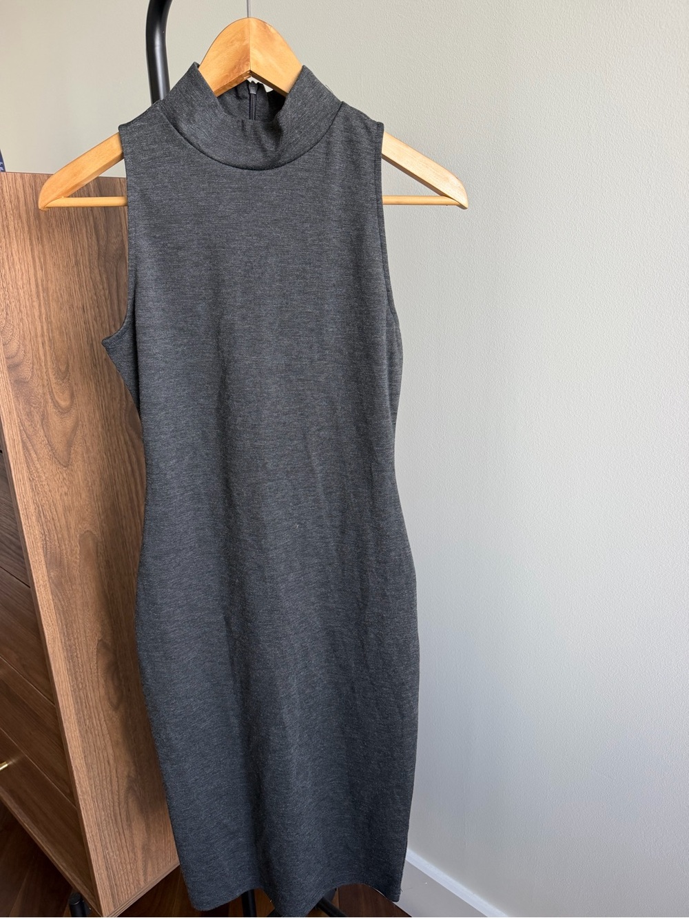 RD Style Dark Grey Mock Neck Sleeveless Bodycon Midi Dress Size XS